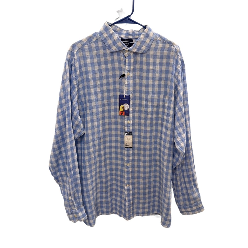 Cremieux Mens Slim Fit Linen Gingham Plaid Long Sleeve Button Up Shirt NWT XL